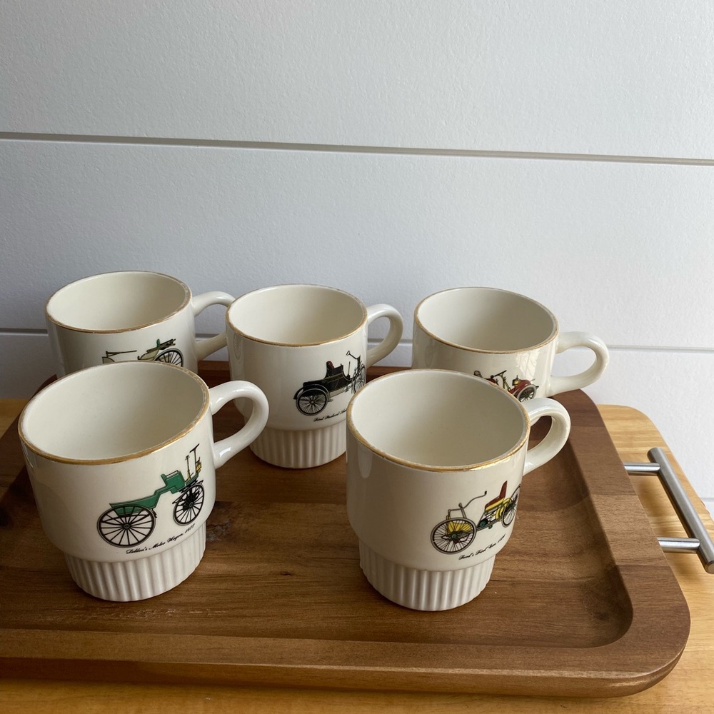 Ceramic Antique Car Mugs Vintage Stackable Set Of 5 Collectible Collector Item - Picture 2 of 15